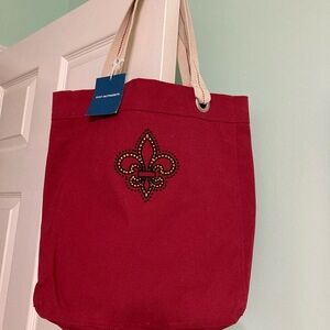 Red Tote Bag with Fleur-de-Lis Design